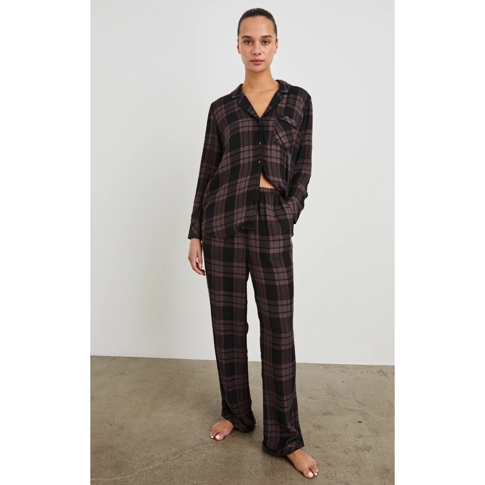 Rails Luna Pajama Set‎ Women Small Bronze Mauve Pitch Plaid Metallic PJ